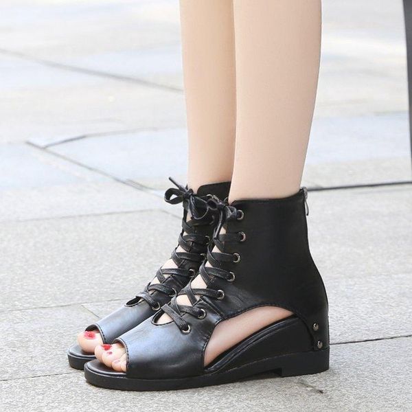 

summer high-shoes women's roman breathable casual elevator sandal boots sandals, Black