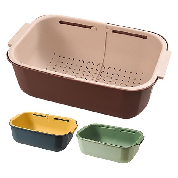

storage baskets double-layer drain basket collapsible over the sink colander dish fruit vegetable strainer drainer for kitchen