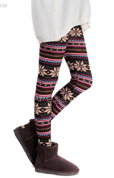 

women's leggings thick warm winter cotton blends lined snowflakes printed female slim high elastic thermal fitness skinny u2, Black
