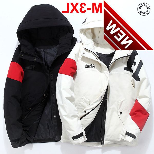 

school student white goose down coat young men hooded boy's new fashion jacket for youth m to 4xl, Black