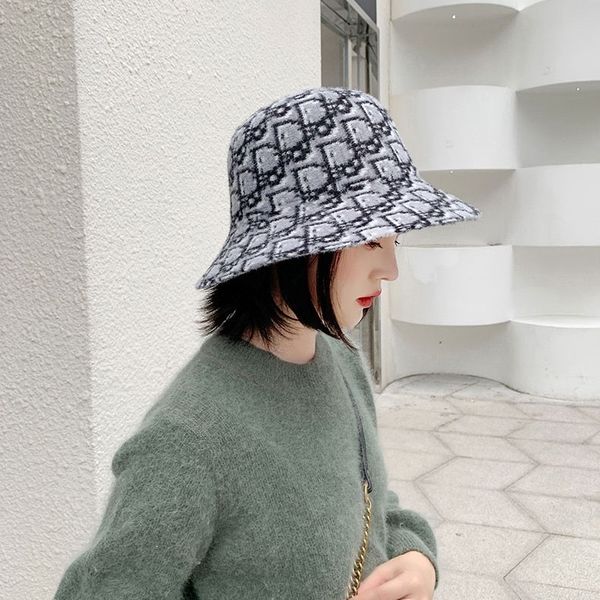 

factory wholesale 50% off 019 new autumn and winter family letter jacquard short brim leisure basin hat personalized net red trend female fi, Blue;gray