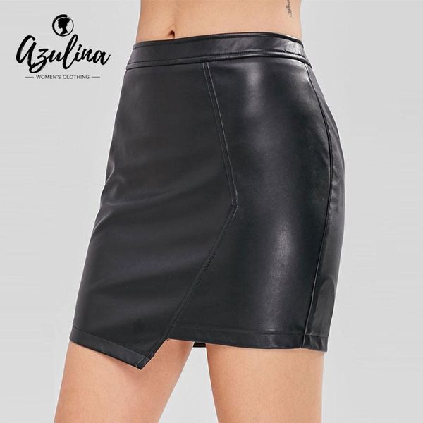 

skirts azulina asymmetric faux leather mini skirt women bottoms black pu fall winter zipper clothing