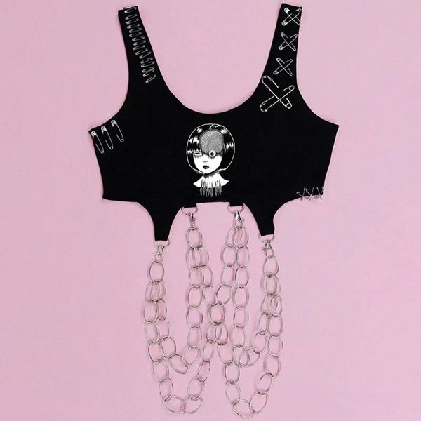 

women's tanks & camis for women y2k tank halter blouse black goth unique harajuku fashion t shirt e girl clothes, White