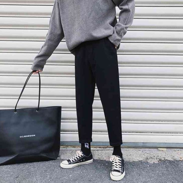 

ytx045 black elastic waistband straight-leg pants of 9-point men's loose overalls