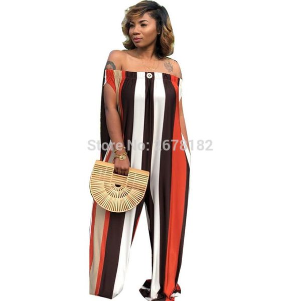

women's jumpsuits & rompers digital print striped jumpsuit women casual off the shoulder slash neck loose summer elegant office lady, Black;white