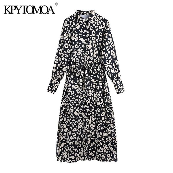 

women chic fashion with belt animal print midi dress long sleeve side vents hem female dresses vestidos 210420, White