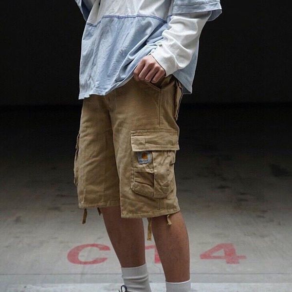 

summer men's cargo shorts multi-pocket casual pants six-pocket five-point jogger sweatpants, White;black