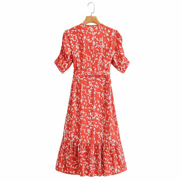 

skirts vintage v-neck short-sleeved waist tie women's dress lotus leaf puff sleeve flower print chic female beach holiday dresses, Black