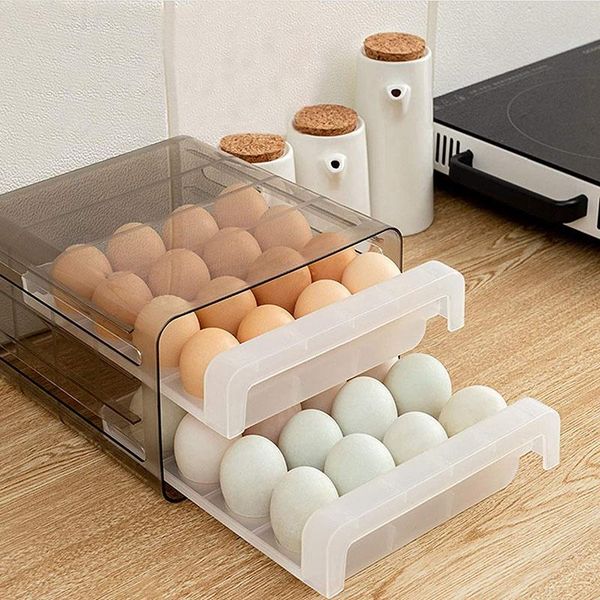 

storage bottles & jars double-layer refrigerator egg rack large capacity 32 compartments box for drawer fridge