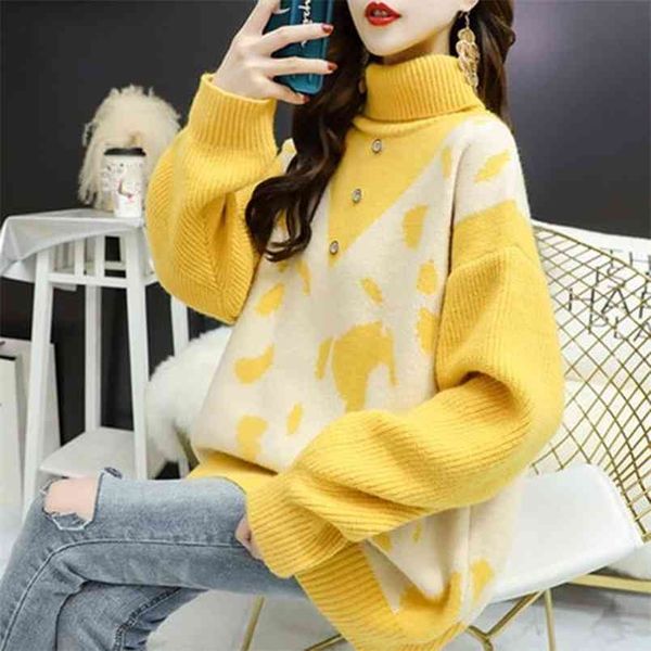 

turtleneck sweater women's french lazy wind loose korean version of the wild knit autumn and winter 210427, White;black