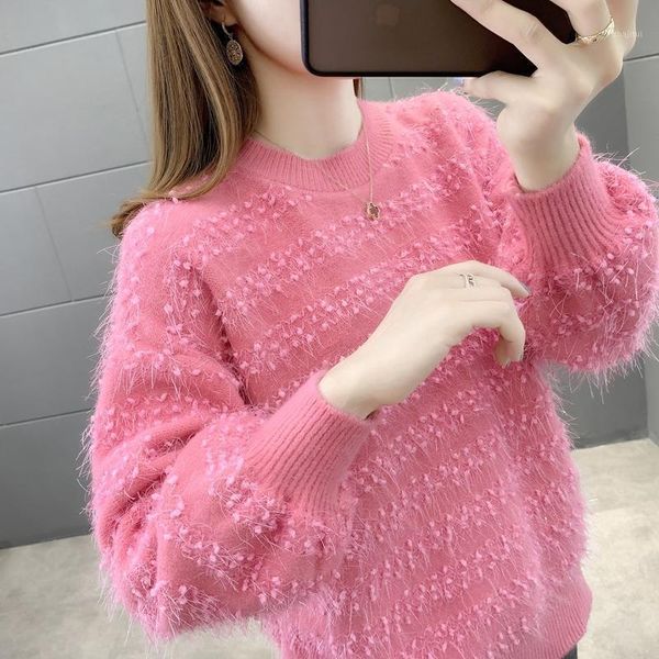 

women's sweaters 5780 t zone 5] - make long hair round collar knitting lantern sleeve turtleneck 36, White;black