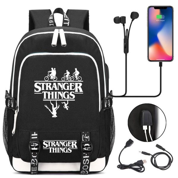 

fashion backpack strangerthings printed usb bags boy girl kids school bag women bagpack men packsack shoulder