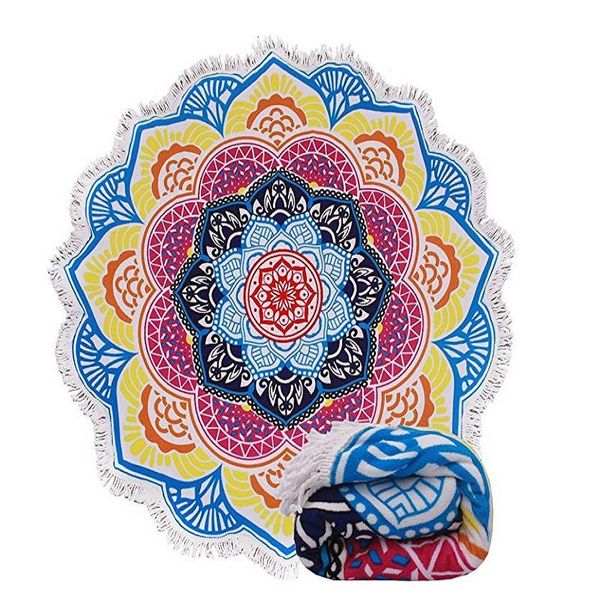 

microfiber bath towel with tassel mandala lotus printed bohemian beach yoga mat round cover up blanket tapestry