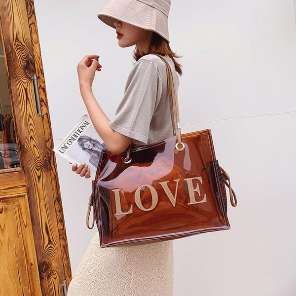 

evening bags 2021 fashion casual tote woman pvc summer shoulder bag letter transparent solid color soft versatile purses and handbags sac