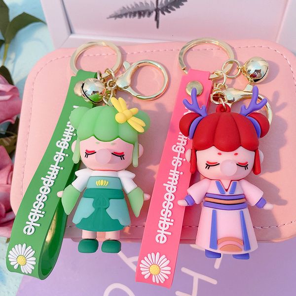 

key chain cartoon cute antique girl bubble pendant car men's and women's bag ring, Silver