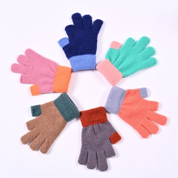 

children's mittens knitting thick warm two-finger gloves winter touch screen warmth knitted woolen yarn writing half-finger, White