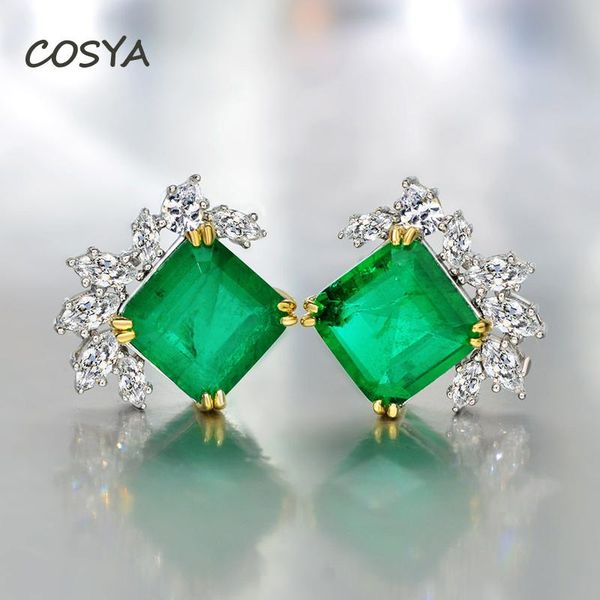 

dangle & chandelier cosya 100% 925 sterling silver geometric synthetic emerald inlaid 5a zircon all-match retro female wedding earrings fine