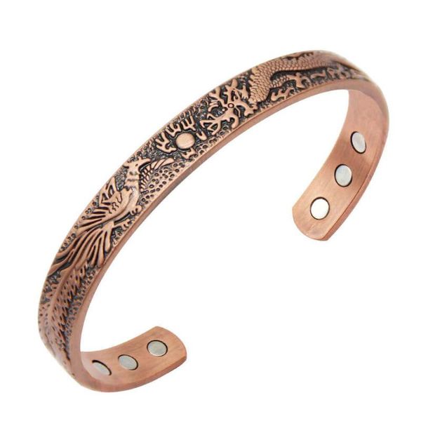 

bangle 3000 gauss open cuff adjustable bracelets for women health energy magnetic bangles dragon pattern pure copper &, Black