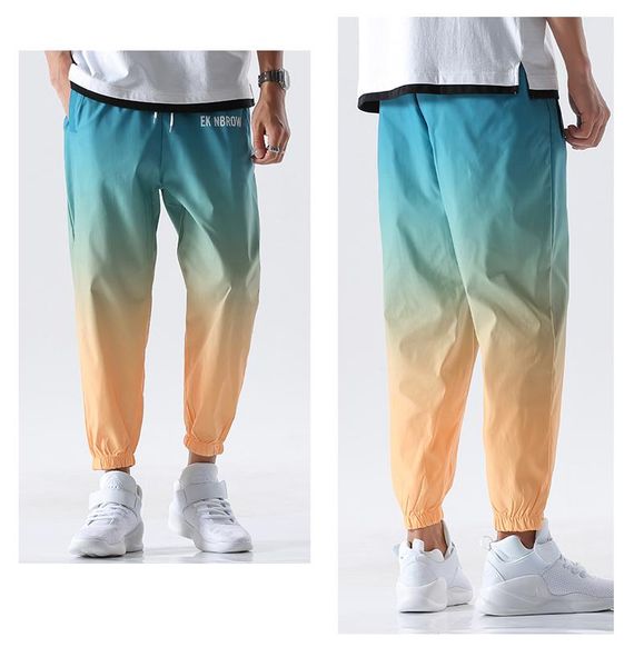 

men's pants 2021 overalls hip-hop streetwear casual trousers high street elastic waist gradient color harem m, Black