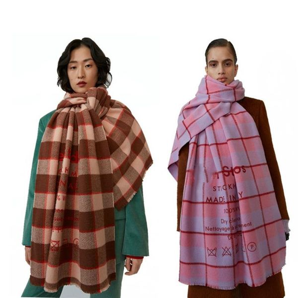 

scarves 2021 european and american ac letter scarf, autumn winter color plaid imitation cashmere warm neck, Blue;gray