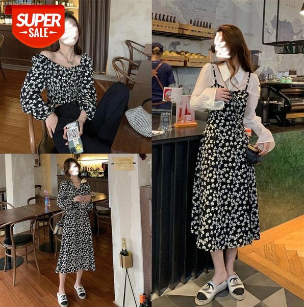 

net red sling dress women slim and thin french floral skirt #dp28, Black;gray