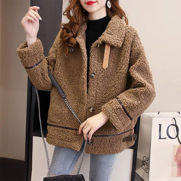 

women's jackets cmaz 2021 autumn winter thick coats for women lamb wool coat 's long sleeve korean style loose, Black;brown
