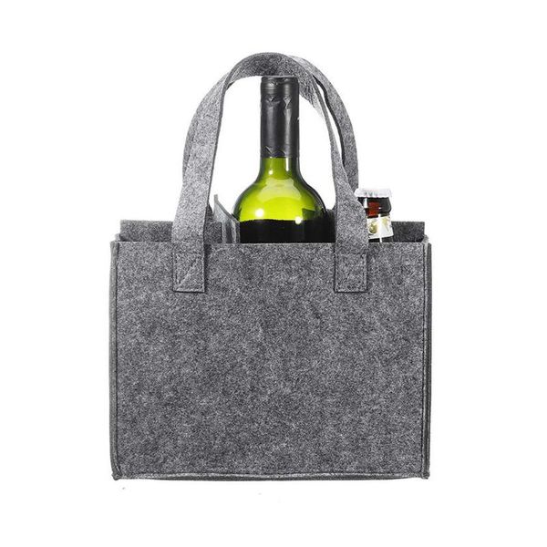 

hanging baskets reusable felt wine bag beer bottle shopping tote with 6 compartments storage