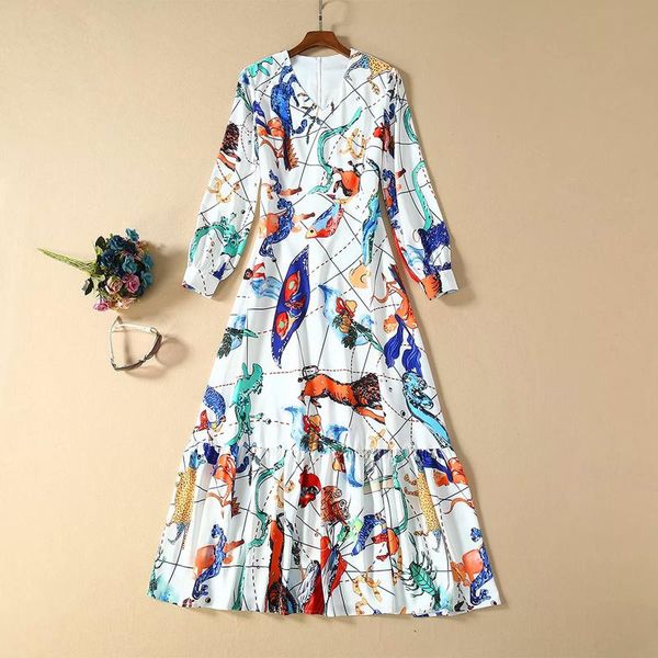 

casual dresses v-neck abstract print long sleeve slim temperament party mid-length dress 2021 spring summer women's high quality, Black;gray