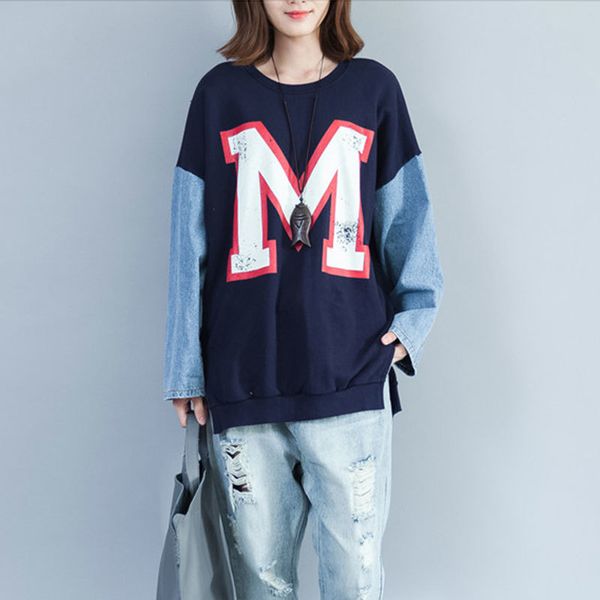 

autumn batwing female long hoodies letter loose korean hoodie size big m580, Black