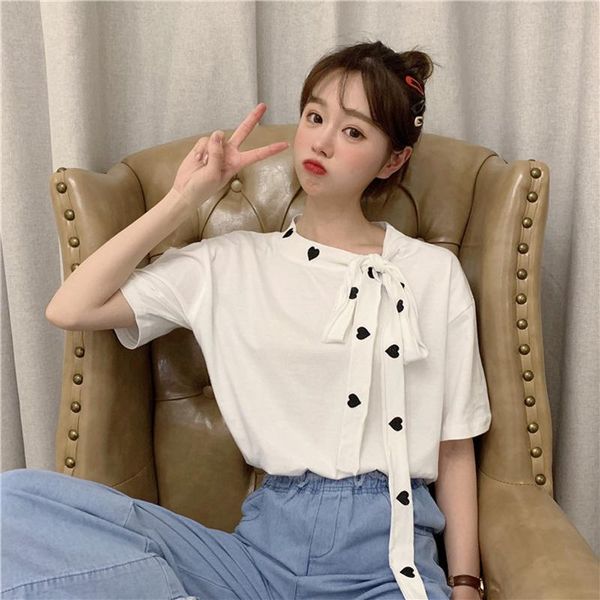 

women's t-shirt ladies sweet style loose t shirts summer clothing tees bow fashion brand kawaii female korean clothes 2021, White