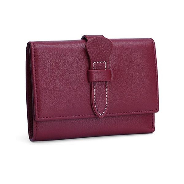 

wallets leather wallet women's short cowhide tri-fold clutch bag, Red;black