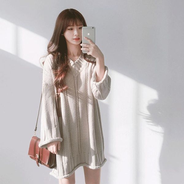 

casual dresses for women 2021 autumn and winter twist sweater wool mid-length dress lazy chic knitwear female trend, Black;gray
