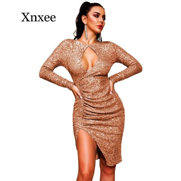 

casual dresses luxury birthday party 2021 spring women sequined dress irregular mini long sleeve folds patchwork solid night club, Black;gray