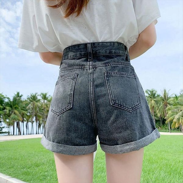 

pants denim shorts summer womens jean loose high waist curl a line pantalones vaqueros mujer, Blue