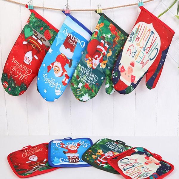 

oven mitts single glove with pad christmas heat insulation mat thick polyester gloves for microwave random color