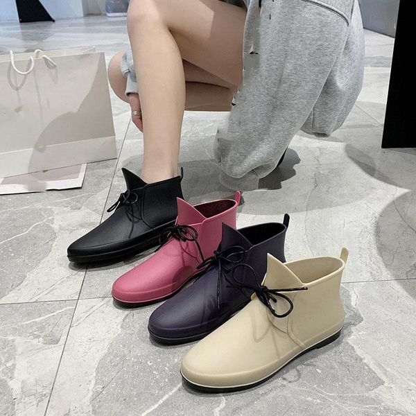 

boots women rain boot 2021 summer woman lace up ankle ladies outside waterproof fashion shoes female casual comfortable footwear, Black