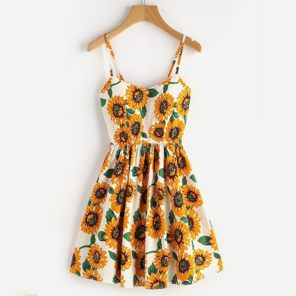 

home nest womens dresses summer sleeveless dress ladies sunflower print everything mini elegant vestidos beach helianthus, Black;gray