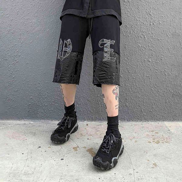 

men's shorts amended hip hop embroidery male shorts wide leg oversize casual loose five points harajuku pants will see short couple, White;black