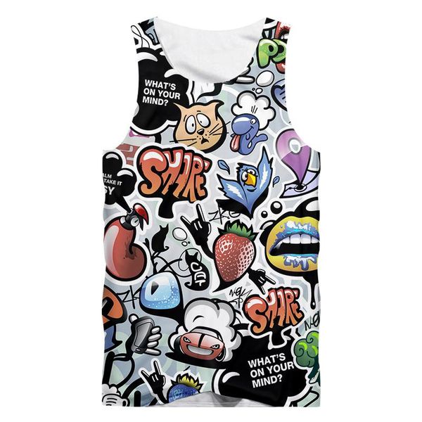 

men' tank us size 3d print hipster casual abstract funny anime graffiti sleeveless vest men and women streetwear, White;black