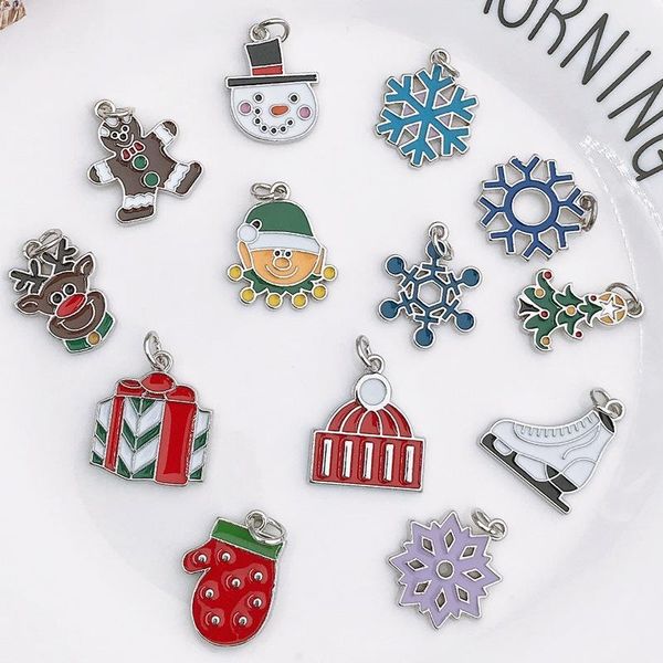 

charms 17pcs/lot mixed christmas enamel pendants ornaments xmas tree decoration for bracelet earrings necklace diy jewelry, Bronze;silver