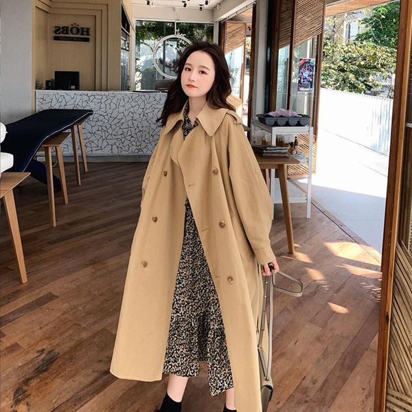 

women's trench coats te031 khaki coat spring and autumn, Tan;black