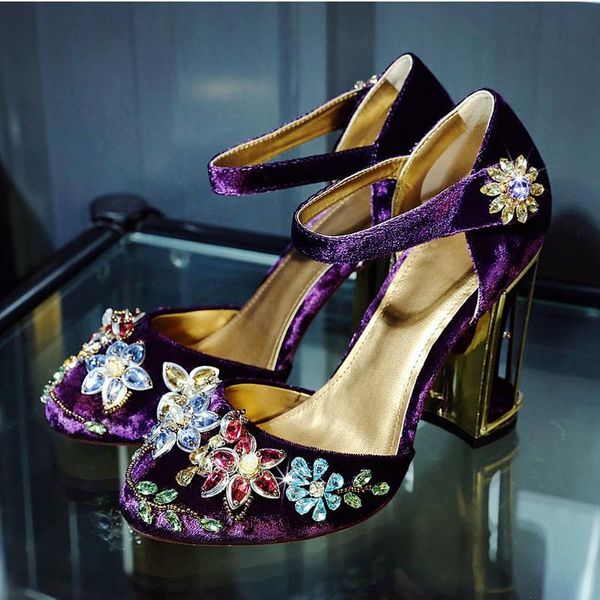 

dress shoes luxury purple velvets women pumps gladiator bead crystal 10cm high heels wine red bridals wedding hollow out cage, Black