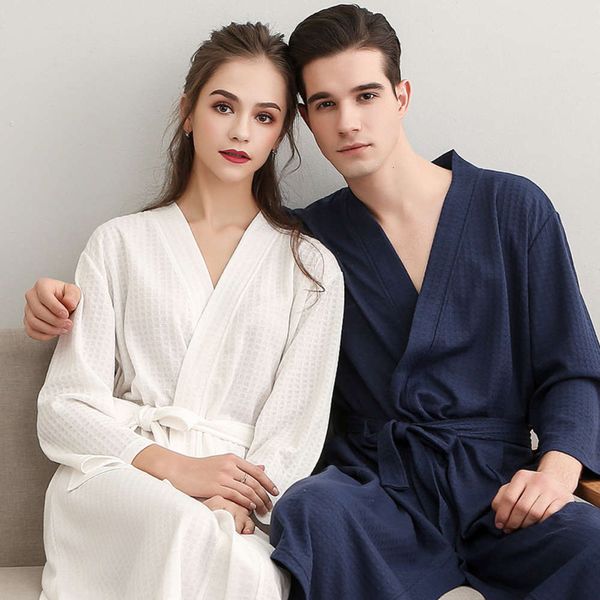 

bathrobe thin waffle women's summer bathrobe plus size nightgown couple pajamas