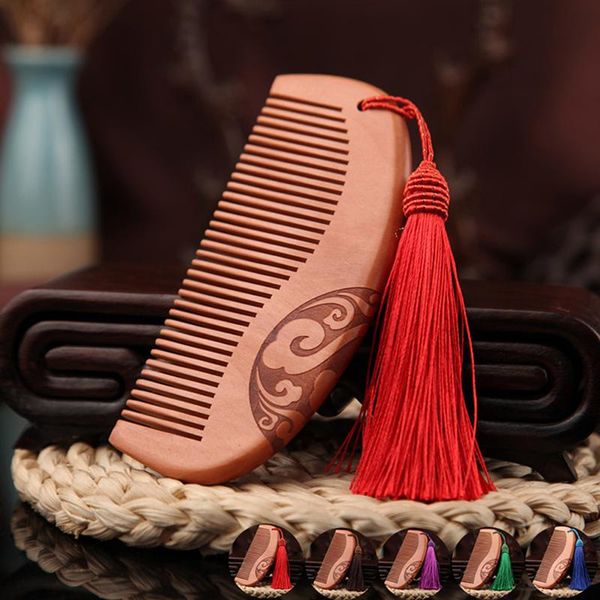 

hair brushes thickened boutique old mahogany carved comb anti-static anti-hair loss combs double-sided peach wooden, Silver