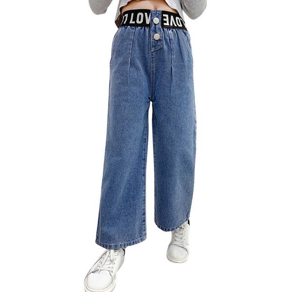 

jeans for girl letter girls patchwork children casual style clothes 6 8 10 12 14 210528, Blue