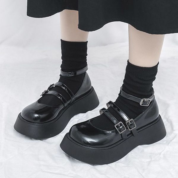 

dress shoes women's leather shoes with three buckles and thick soles, casual girls'shoes, spring 8958n p0rg, Black