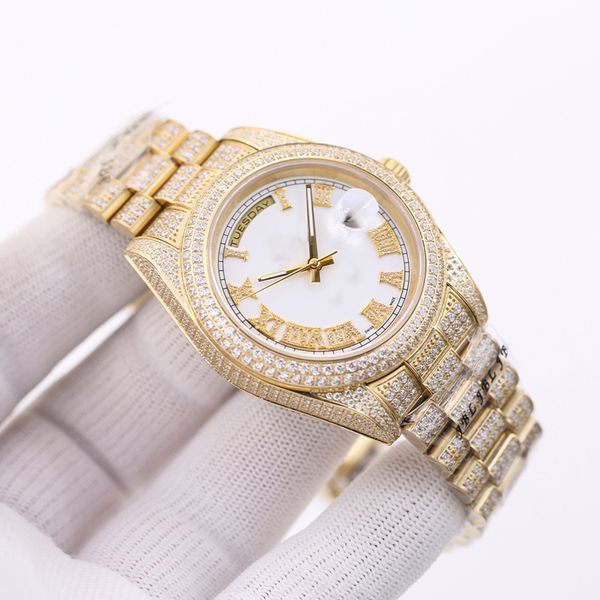 

diamond watches classic mens watch automatic mechanical movement stainless steel strap sapphire mirror waterproof design wristwatch gift for, Slivery;brown