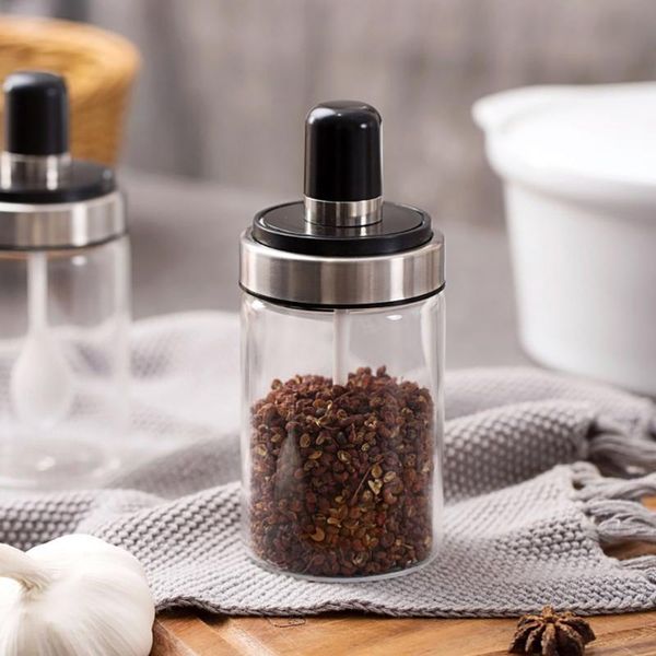 

storage bottles & jars glass airtight jar spice containers bottle condiment salt pepper seasoning pot with spoon lid*j