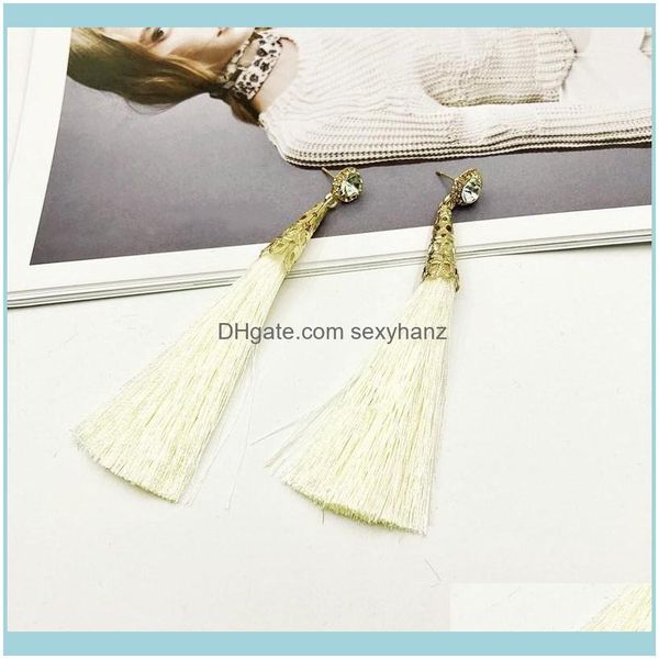 

jewelryvintage blue/black/beige/rose red long tassel ear jewelry female simple bohemian party wedding dangle earrings & chandelier drop deli, Silver