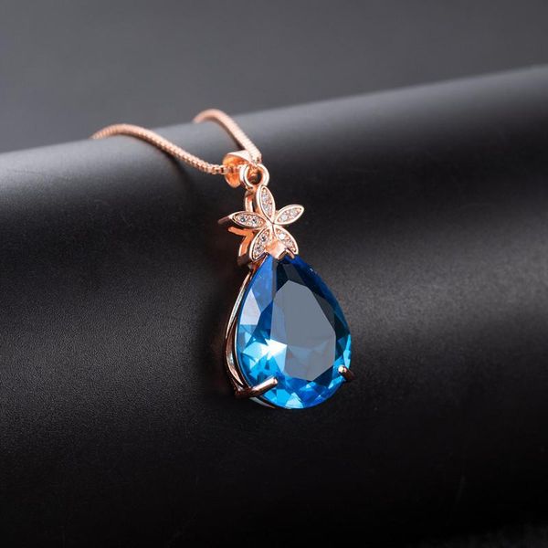 

pendant necklaces trendy graceful luxury drop-shaped crystal necklace rosegold color women's party jewelry accessories gifts, Silver